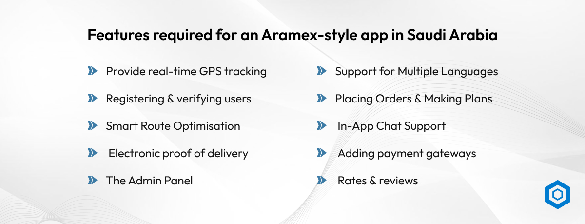 Features required for an Aramex-style app in Saudi Arabia